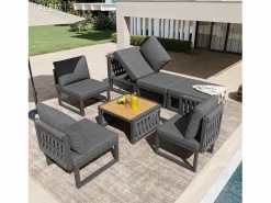 Merax Salones De Jardín|Conjunto de muebles de jardín con cojines de asiento y respaldo para 6 personas - tumbona doble - metal -