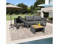 Merax Salones De Jardín|Conjunto de muebles de jardín con cojines de asiento y respaldo para 6 personas - tumbona doble - metal -