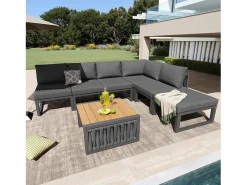 Merax Salones De Jardín|Conjunto de muebles de jardín con cojines de asiento y respaldo para 6 personas - tumbona doble - metal -