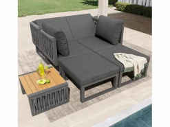 Merax Salones De Jardín|Conjunto de muebles de jardín con cojines de asiento y respaldo para 6 personas - tumbona doble - metal -