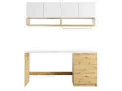 Vente-unique Mueble Para Lavadora|Conjunto de muebles para lavadora, L182 cm, blanco y natural claro, NATAJI