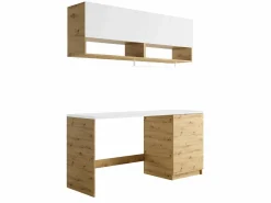 Vente-unique Mueble Para Lavadora|Conjunto de muebles para lavadora, L182 cm, blanco y natural claro, NATAJI