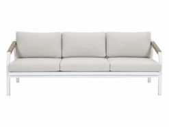 MYLIA Conjunto de salón de jardín en aluminio y cuerda: sofá de 3 plazas, 2 sillones y una mesa de centro - Blanco con cojines beige - LUREYA de Beige / Blanco Outlet