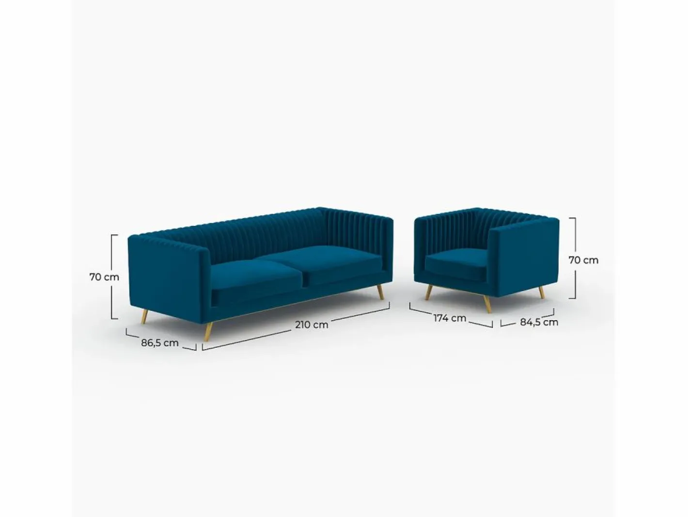 Rendez-Vous Déco Conjunto Sofá Y Sillón|Conjunto de sofá y sillón de terciopelo de 3 plazas - Gatsby