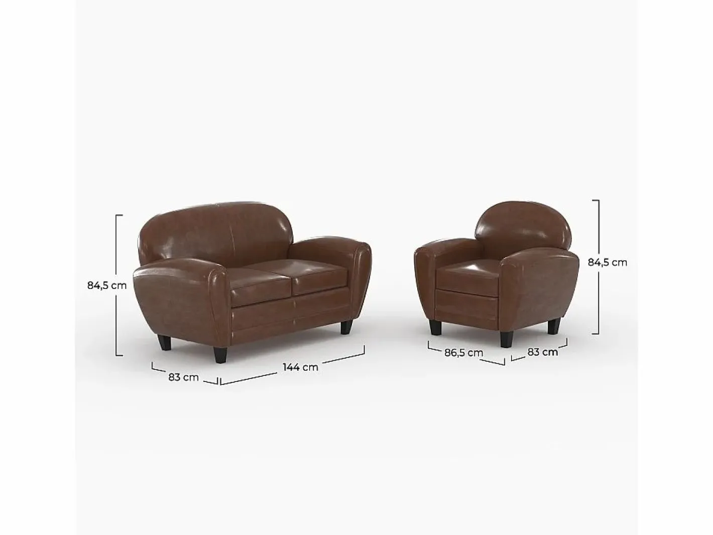 Rendez-Vous Déco Conjunto Sofá Y Sillón|Conjunto de sofá y sillón marrón oscuro de 3 plazas - Club - Club