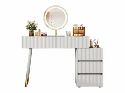 Merax Conjunto de tocador - 135 x 40 x 127 cm - Con espejo LED + 5 cajones - Para dormitorio - MDF - (sin taburete) Blanco