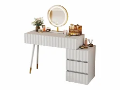 Merax Conjunto de tocador - 135 x 40 x 127 cm - Con espejo LED + 5 cajones - Para dormitorio - MDF - (sin taburete) Blanco