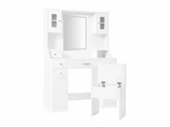 Merax Tocador|Conjunto de tocador - 105 x 40 x 152 cm - Tocador con LED Lámparas + Espejo + Taburete + 6 Cajones + 4 Puertas - MDF -