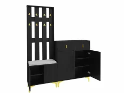 Conjunto de vestidor con banco zapatero y cojín, panel perchero con ganchos, mueble zapatero con cajones y puertas (60,5x180,5x35,2 cm) Negro Discount