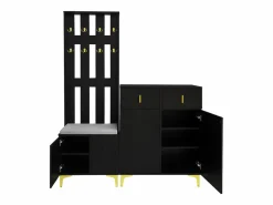 Conjunto de vestidor con banco zapatero y cojín, panel perchero con ganchos, mueble zapatero con cajones y puertas (60,5x180,5x35,2 cm) Negro Discount
