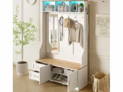 Conjunto de vestidor de entrada 120x40x187 cm - Espejo y ganchos - con LED - Mueble para zapatos - + Natural^ModernLuxe Clearance