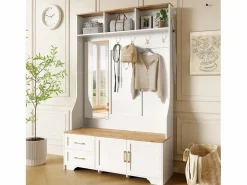 Conjunto de vestidor de entrada 120x40x187 cm - Espejo y ganchos - con LED - Mueble para zapatos - + Natural^ModernLuxe Clearance