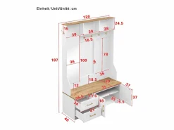 Conjunto de vestidor de entrada 120x40x187 cm - Espejo y ganchos - con LED - Mueble para zapatos - + Natural^ModernLuxe Clearance