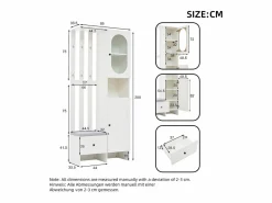 ModernLuxe Armario De Entrada|Conjunto de vestidor de entrada 85×33,5×200 cm - 2 puertas y 1 cajón - con banco para zapatos y cojín - 6 ganchos -