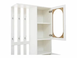 ModernLuxe Armario De Entrada|Conjunto de vestidor de entrada 85×33,5×200 cm - 2 puertas y 1 cajón - con banco para zapatos y cojín - 6 ganchos -
