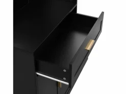 ModernLuxe Conjunto de vestidor de entrada 110x33x185,5 cm - 3 puertas y 1 cajón - Mueble para zapatos y banco para calzado - con espejo - Negro Sale