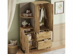 ModernLuxe Armario De Entrada|Conjunto de vestidor de entrada 110x38x186 cm - 3 puertas y 2 cajones - armario con barra - Panel acolchado - Natural