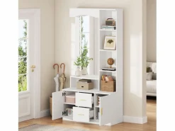 ModernLuxe Conjunto de vestidor de entrada 90x40x180cm - con mueble para zapatos y espejo - 2 cajones y 2 puertas - con estantes - Blanco