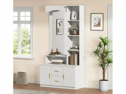 ModernLuxe Conjunto de vestidor de entrada 90x40x180cm - con mueble para zapatos y espejo - 2 cajones y 2 puertas - con estantes - Blanco