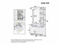 ModernLuxe Conjunto de vestidor de entrada 90x40x180cm - con mueble para zapatos y espejo - 2 cajones y 2 puertas - con estantes - Blanco