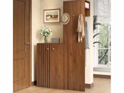 Conjunto de vestidor de entrada moderno - Zapatero + Perchero - Con barra y ganchos - MDF - Color nogal​ (Requiere taladro)^ModernLuxe New