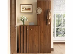 Conjunto de vestidor de entrada moderno - Zapatero + Perchero - Con barra y ganchos - MDF - Color nogal​ (Requiere taladro)^ModernLuxe New