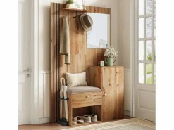 ModernLuxe Conjunto de vestidor de entrada 115x37x185 cm - con espejo y ganchos - con asiento acolchado - Paraguero - Natural Color natural claro New
