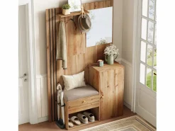 ModernLuxe Conjunto de vestidor de entrada 115x37x185 cm - con espejo y ganchos - con asiento acolchado - Paraguero - Natural Color natural claro New