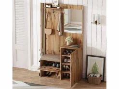 ModernLuxe Conjunto de vestidor de entrada 115x37x185 cm - con espejo y ganchos - con asiento acolchado - Paraguero - Natural Color natural claro New