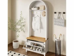 ModernLuxe Conjunto de vestidor de entrada 75x35x195 cm - con mueble para zapatos y ganchos - con estantes - Blanco Clearance
