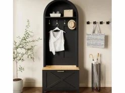 ModernLuxe Conjunto de vestidor de entrada 75x35x195 cm - con mueble para zapatos y ganchos - con estantes - Negro Sale