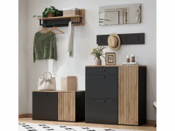 ModernLuxe Armario De Entrada|Conjunto de vestidor de entrada - 2 muebles para zapatos - barra para ropa y 4 ganchos - Espejo - Natural +
