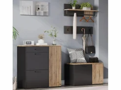 ModernLuxe Armario De Entrada|Conjunto de vestidor de entrada - 2 muebles para zapatos - barra para ropa y 4 ganchos - Espejo - Natural +