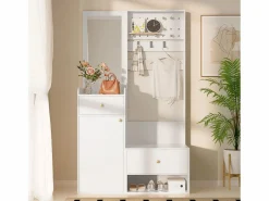 Conjunto de vestidor de entrada 105x38x180 cm - con espejo - con ganchos ajustables - 2 cajones y 1 puerta -^ModernLuxe Online