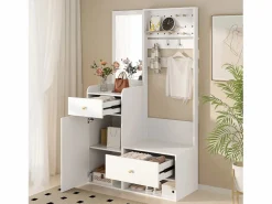 Conjunto de vestidor de entrada 105x38x180 cm - con espejo - con ganchos ajustables - 2 cajones y 1 puerta -^ModernLuxe Online