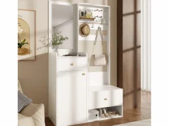 Conjunto de vestidor de entrada 105x38x180 cm - con espejo - con ganchos ajustables - 2 cajones y 1 puerta -^ModernLuxe Online