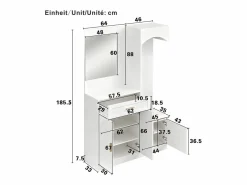 ModernLuxe Conjunto de vestidor de entrada 110x33x185,5 cm - 3 puertas y 1 cajón - Mueble para zapatos y banco para calzado - con espejo - Blanco Discount