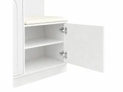ModernLuxe Conjunto de vestidor de entrada 110x33x185,5 cm - 3 puertas y 1 cajón - Mueble para zapatos y banco para calzado - con espejo - Blanco Discount