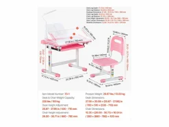 Conjunto Escritorio y Silla para Niños SucceBuy, Altura Ajustable con Lámpara,^