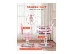 Conjunto Escritorio y Silla para Niños SucceBuy, Altura Ajustable con Lámpara,^