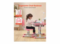 Conjunto Escritorio y Silla para Niños SucceBuy, Altura Ajustable con Lámpara,^