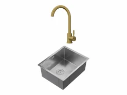 Vente-unique Fregadero|Conjunto fregadero 55x45 cm SOELA + grifo ROMILY de acero inoxidable - y Dorado