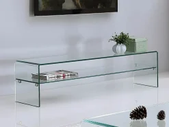Vente-unique Mueble Tv|Conjunto Mesa de centro + Mueble TV - Cristal templado - Sala de estar design STILEOS