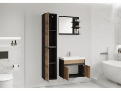 Conjunto De Baño|Conjunto moderno de muebles de baño 3 piezas – mueble con lavabo, columna, espejo matera/castaño mate