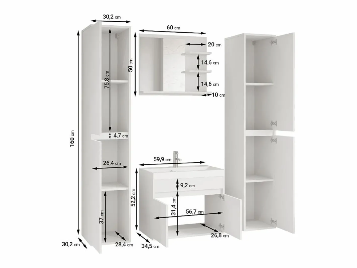 Conjunto De Baño|Conjunto moderno de muebles de baño 4 piezas – mueble con lavabo, columnas, espejo matera/castaño mate