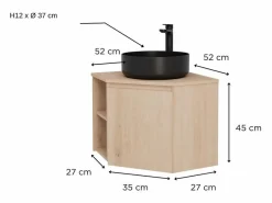 Conjunto mueble bajo lavabo de esquina + lavabo negro SORRENTO Color natural claro Hot