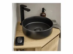 Conjunto mueble bajo lavabo de esquina + lavabo negro SORRENTO Color natural claro Hot