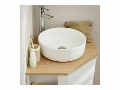 Conjunto mueble bajo lavabo de esquina + lavabo + grifo + armario de baño de esquina SORRENTO Marru00f3n Best