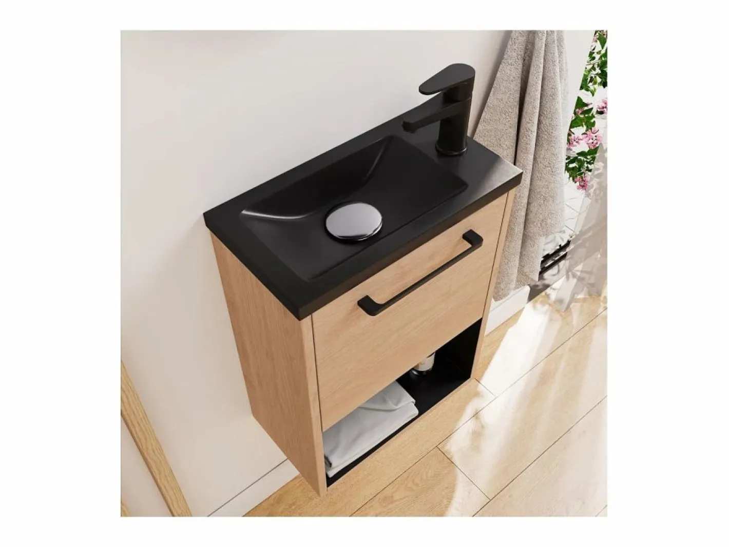 Conjunto mueble lavamanos + grifo NIKA Marru00f3n Clearance