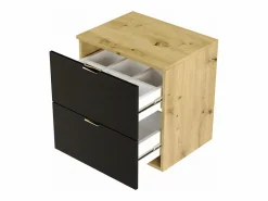 Conjunto para baño 140 cm Armario con encimera y estantería Roble Artisan / Orio Negro Discount